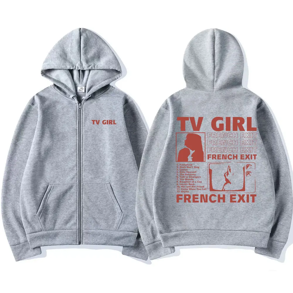 thumbnail image 1 of Sudadera con capucha de doble cara para hombre y mujer, chaqueta con cremallera de gran tamaño con estampado de salida francesa de TV Girl, sudaderas de algodón de lana Unisex, 1 of 5