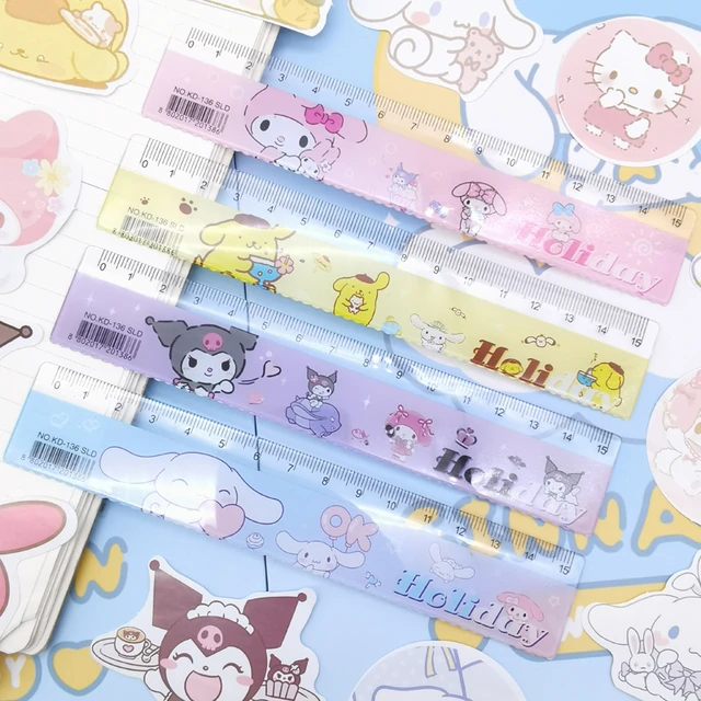 Vector set with cute measuring rulers. Kawaii collection in flat