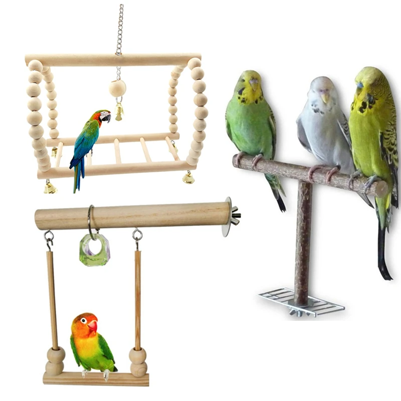 Wooden Bird Swing with Beads – Parrot Perch Stand & Cage Play Toy 1