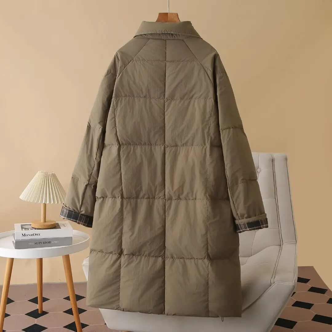 XXXXXL Fashion Plus Size Women's Down Jacket 2025 Winter New Oversized Loose mid-length Plaid Cuffs Warm Coat 1776