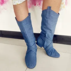 2023 New Dance Boot Denim Latin Salsa Ballroom Party Dancing Shoes Practice Sport Latin Dance Boots Shoes Low Heeled Dance Boots