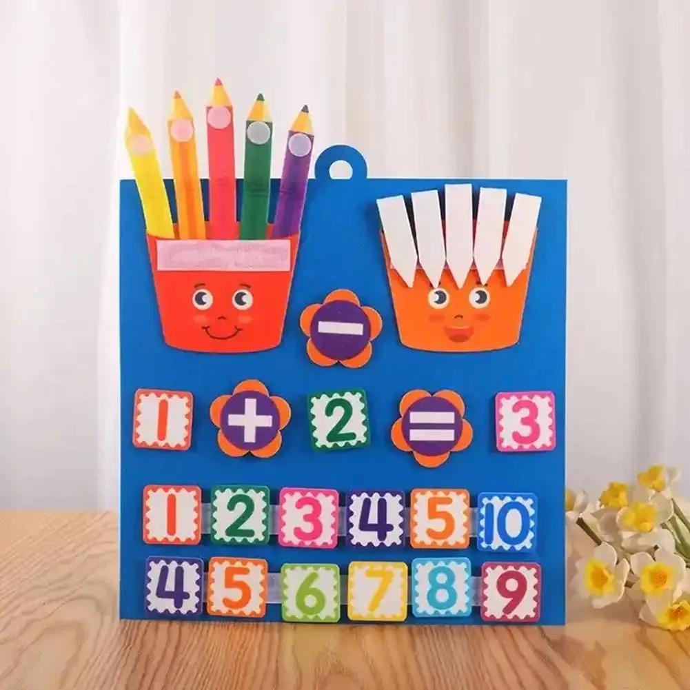 Felt Montessori Math Toy Children Pen Counting Busy Educational Board Early and Toys Kids 32*30cm Addition Subtraction N8W6
