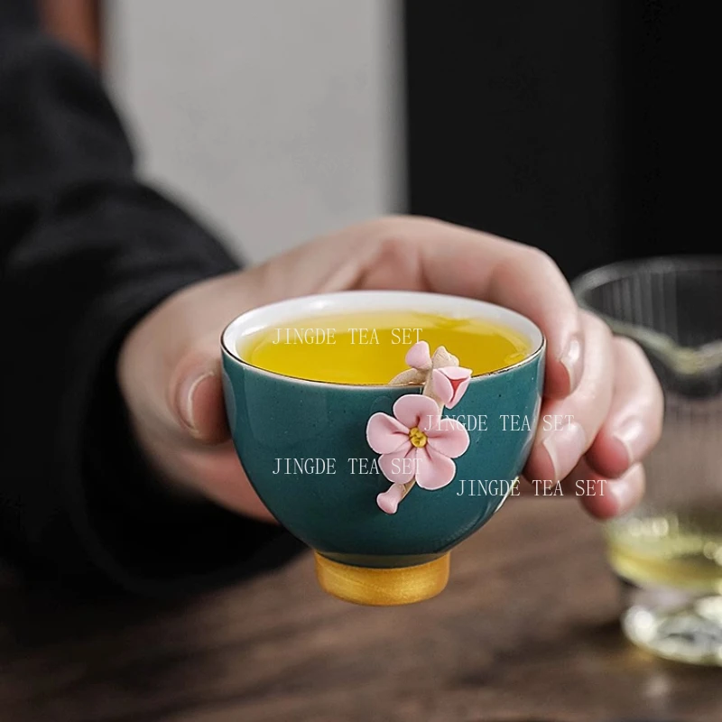 1pcs Ceramic Cups High End Handmade Flower Tea Set for Household Use Girls Use Colorful Tea Cup Master's Cup
