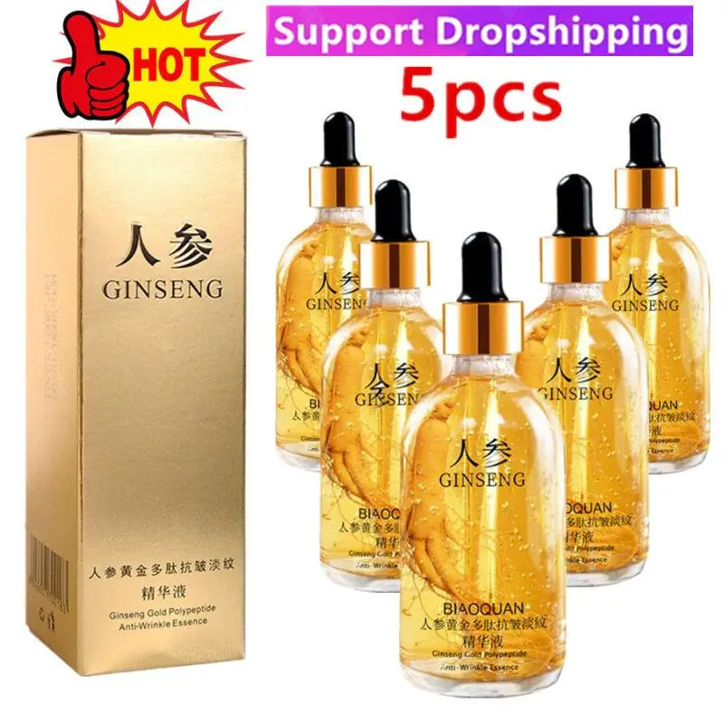 

5Pcs 100ml Gold Ginseng Face Essence Polypeptide Anti-wrinkle Lightning Moisturizing Niacinamide Facial Serum for Skin Care