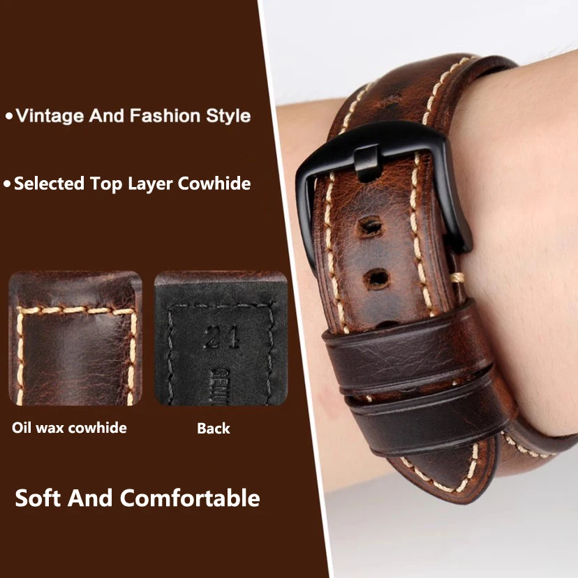 Premium Quick Release Leather Watchband - Casual Smartwatch Strap, Soft Wrist Bracelet, Multiple Sizes Available