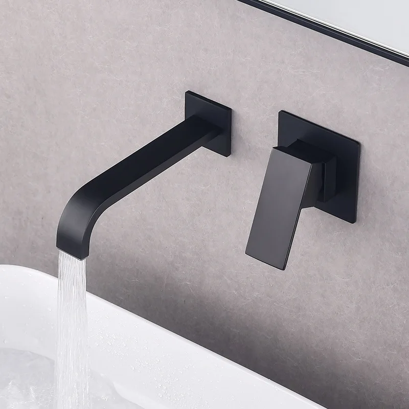 

Luxury Brass Black Bathroom sink faucet Wall Mounted Cold hot water Basin mixer faucet 1 Handle Top Quality Copper Bathroom Tap