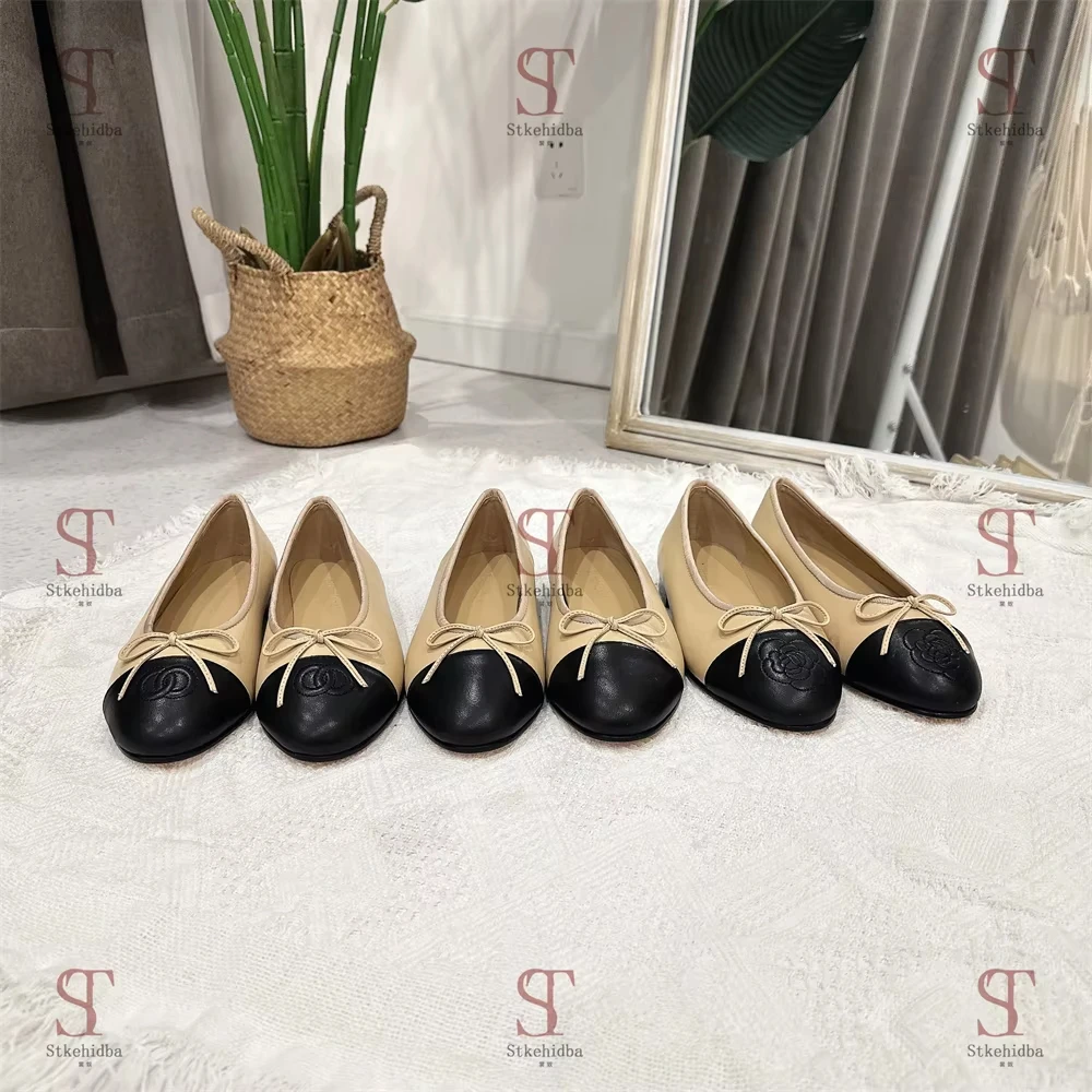 Women's Ballet Flats Shoes Plus Size EU 34-43 | Genuine Cow Leather Round Toe, Butterfly Decor Shallow Cut Comfortable Flats - H 3