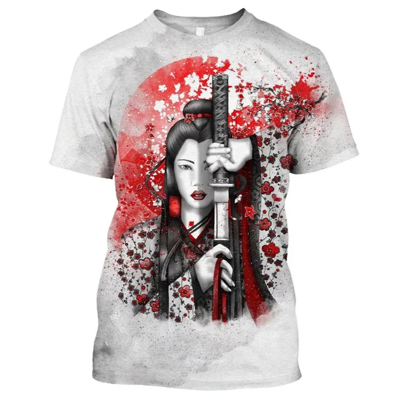 

Y2k Japanese Geisha Samurai Men's Oversized Harajuku T Shirt Round Neck Casual Short Sleeve Men's Clothing Summer Streetwear