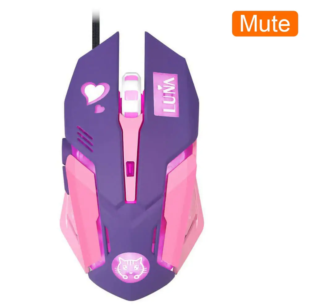 Pink Light-Emitting Wired Gaming Mouse for Girls - Cute Office Mouse