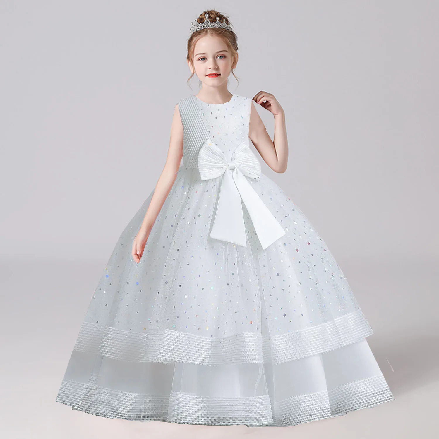 Shiny Toddler Little Big Girls Star Appliqued Wedding Flower girl Birthday Party Pageant Formal Long Dress 5