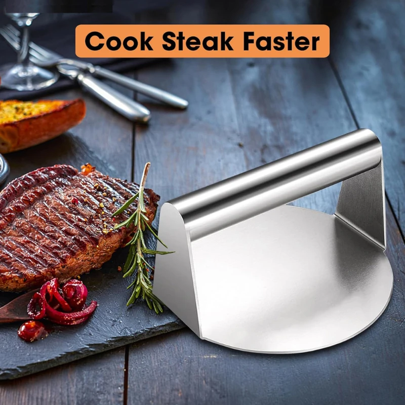 Hamburger Meat Press 430 Stainless Steel Circular Square Burger Meat Press Kitchen Tool Non-Stick Plate