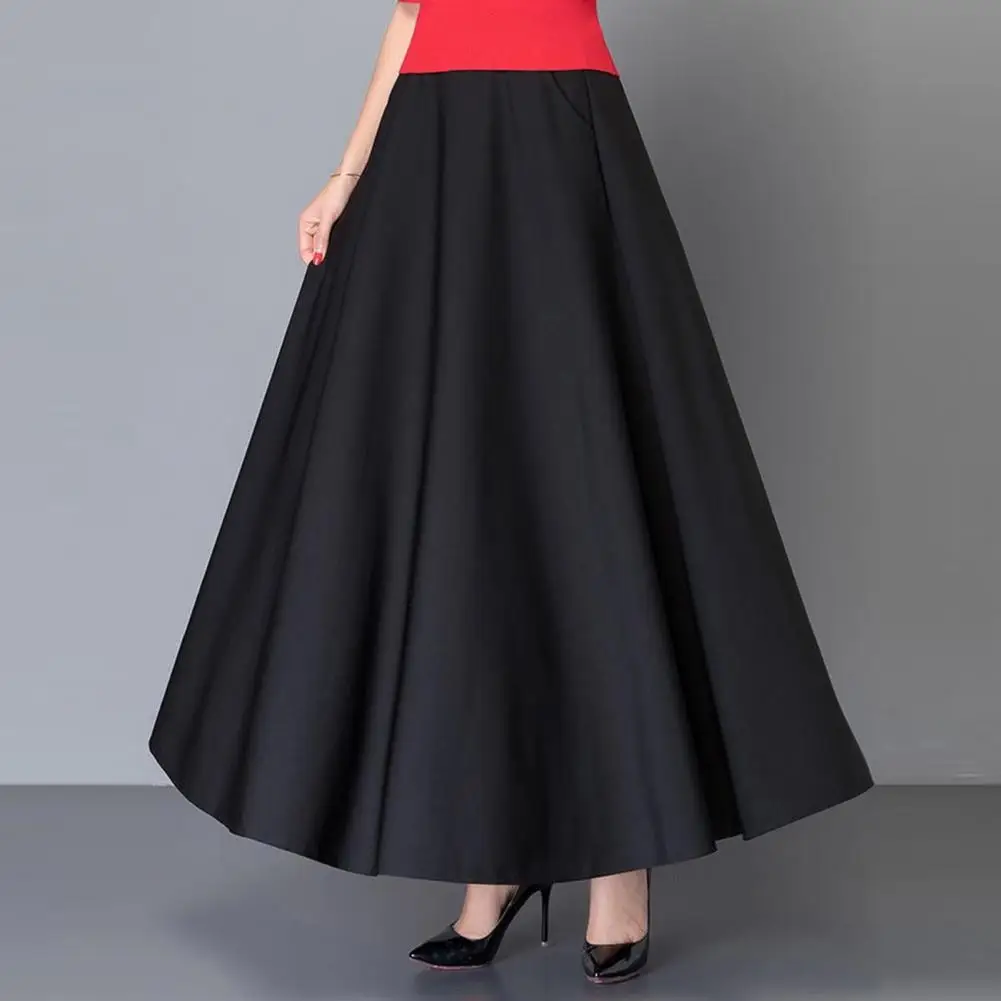 Womens high waist tummy control A-line maxi skirt loose hem ankle length party dress women's clothing