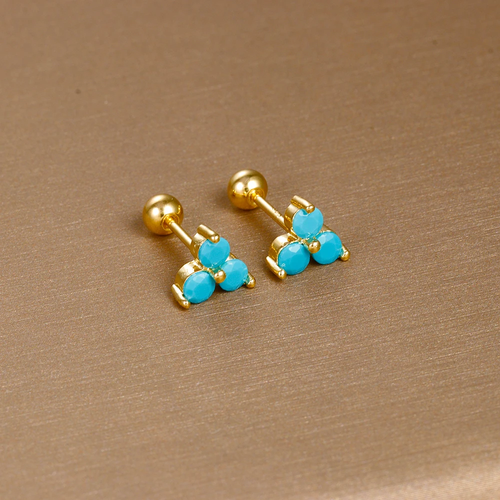 Stainless Steel Blue Opal Stud Earrings - Minimalist Cartilage Jewelry