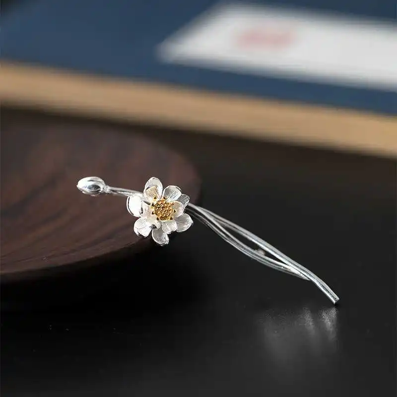 S925 Silver Fresh Pink Small Flowers Brooches For Women Classical Pin Chinese Style Exquisite Jewelry Chi-pao Accessories
