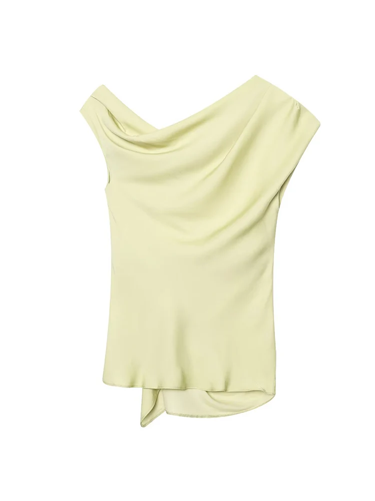 TFMLN 2025 Women's Asymmetrical Top Summer Solid Sleeveless Sexy T-Shirt Lady Fashion Elegant Irregular Shoulder Tank Top