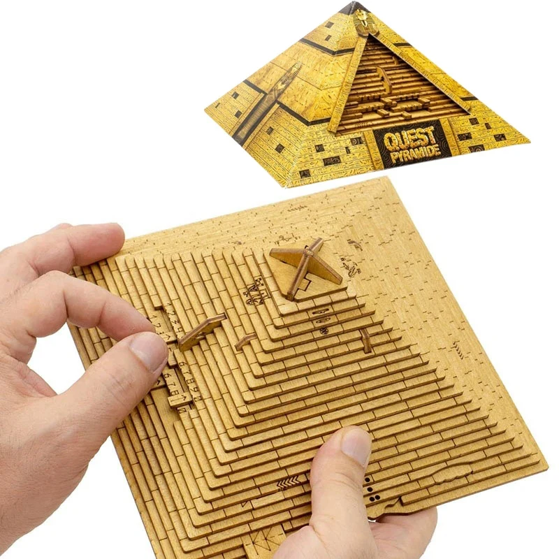 Quest Pyramid Wooden 3D Puzzle Box With Secret Compartment High