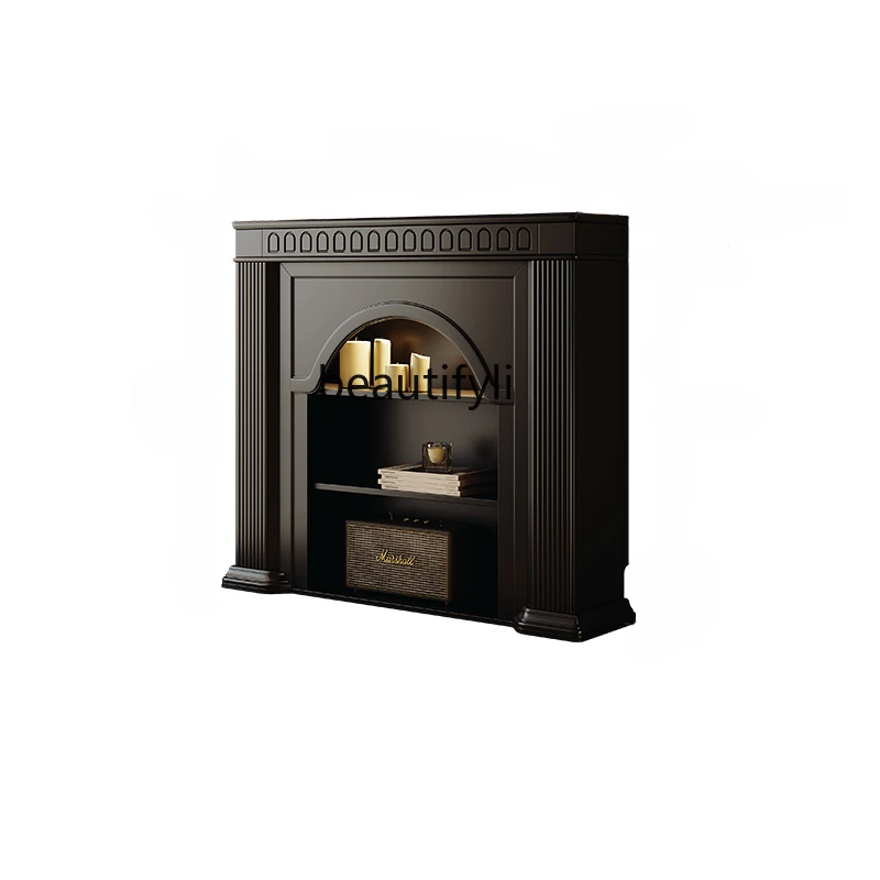 

French Retro Living Room Black Fireplace Curio Cabinet American Mid-Ancient Small Apartment Entrance Cabinet Storage Cabinet