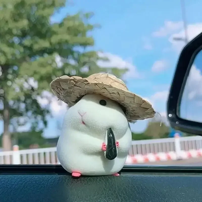 Cute Hamster with Straw Hat Car Ornament,Car Decoration Auto Interior Dashboard Accessories 2