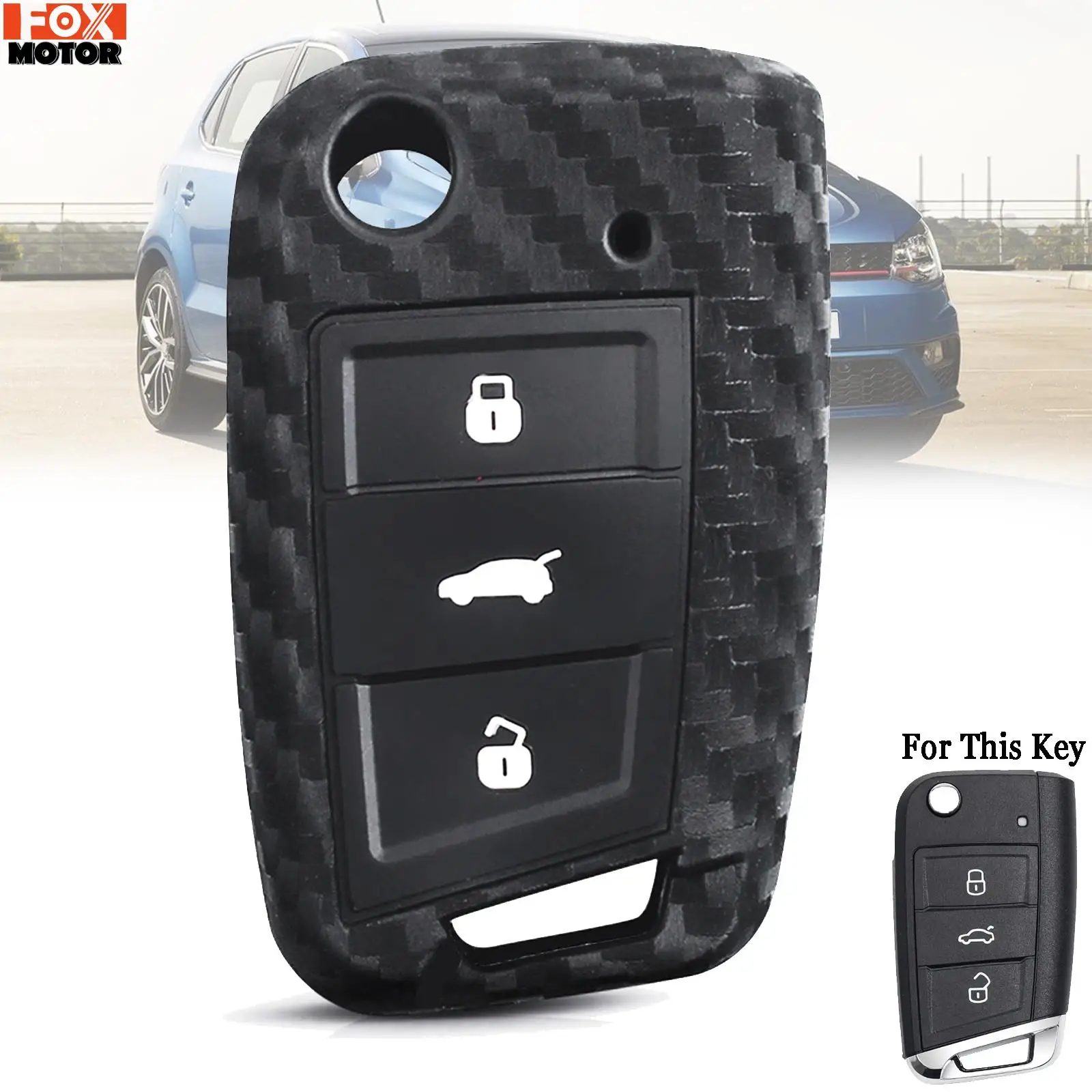 Carbon Fiber Silicone Remote Car Key Cover Rubber Protection Shell For