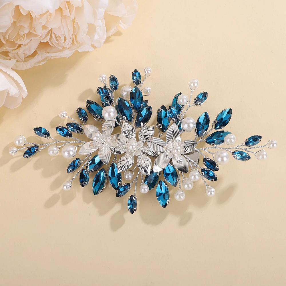 Rhinestone Flower Hair Clip 15Color for Women Wedding Hair Accessories Pearl Handmade Bridal Bride Headpiece Party Hairpin Tiara