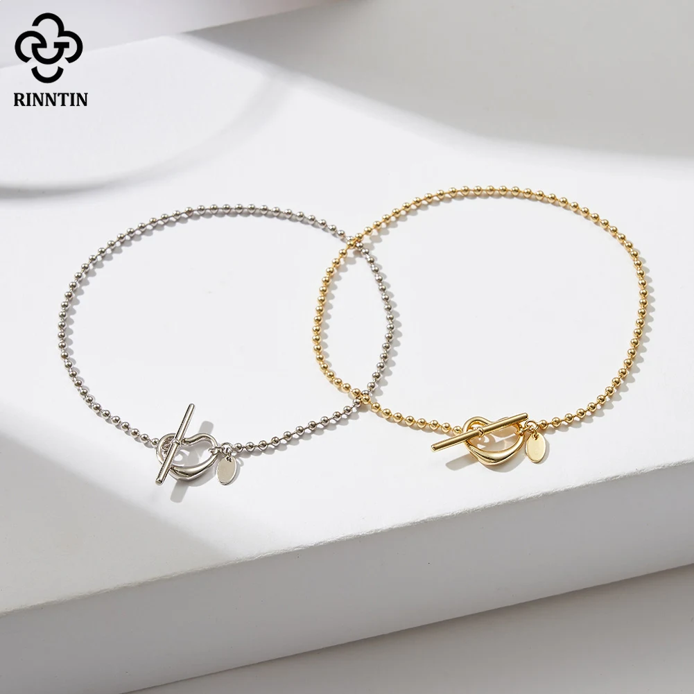 Rinntin Genuine 925 Sterling Silver 2.0mm Bead Anklet for Women with Heart Toggle Clasp Foot Ankle Straps Jewelry SA68