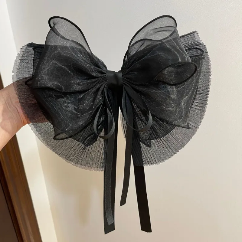 Korean Mesh Bow Hair Clips Spring Clip Solid Color Barrette Temperament Headwear Hairpins Wedding Party Bride Hair Accessories