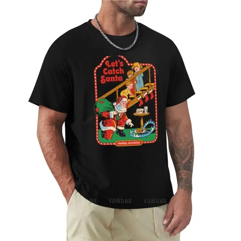 

men cotton tshirt black t-shirt Let's Catch Santa T-Shirt funny t shirts cute tops men clothings summer male top teeshirt