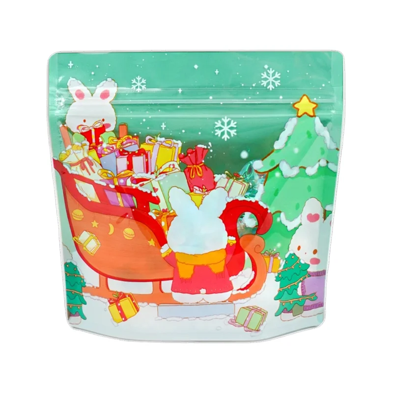 StoBag 50pcs Marry Christmas Candy Packaging Ziplock Bags Snack Tote Handle  Cute Small Kids Cartoon Plastic Sealed Food Storage