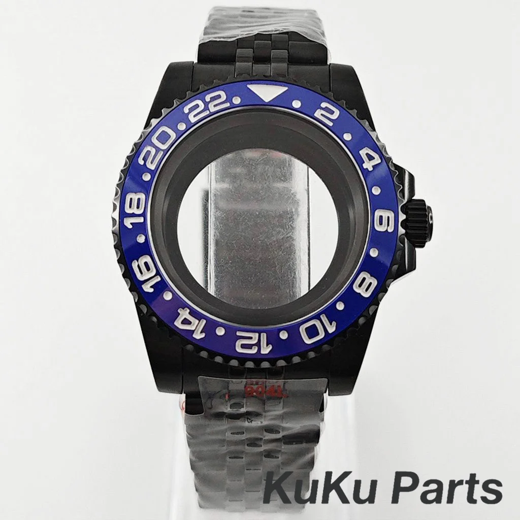 Black Purple GMT Bezel Watch Case with PVD Black Jubilee Bracelet and Sapphire Crystal