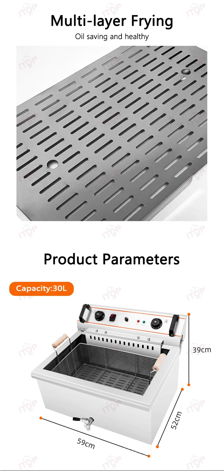 ITOP 20L Electric Fryer 4.8KW French Fries Machine Hot Dog Sausage Fried Machine Churros Fryer 220V
