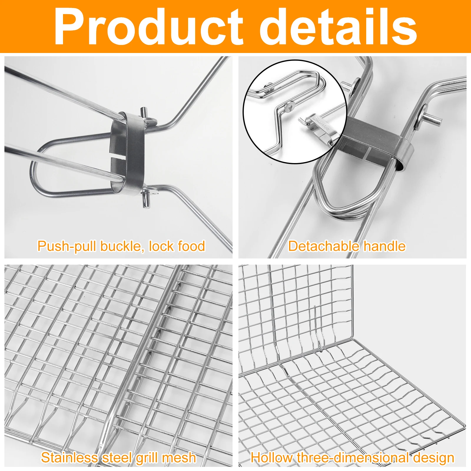 Stainless Steel Grill Basket with Easy Open/Close Lid Portable Foldable Handle Large Capacity Grilling