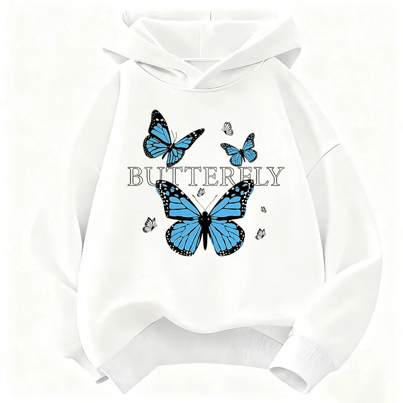 Children's Blue Butterfly Fashion Design Sweatshirt - Cute and Casual Hoody