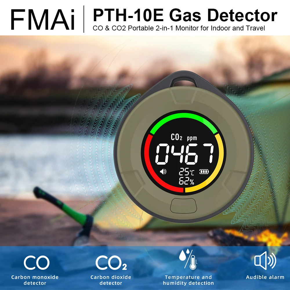 Air Quality Monitor K5 PTH-10E Mini Carbon Monoxide Detector CO CO2 Air Quality Portable Monitor HD LED Screen USB Charging for Indoor and Travel