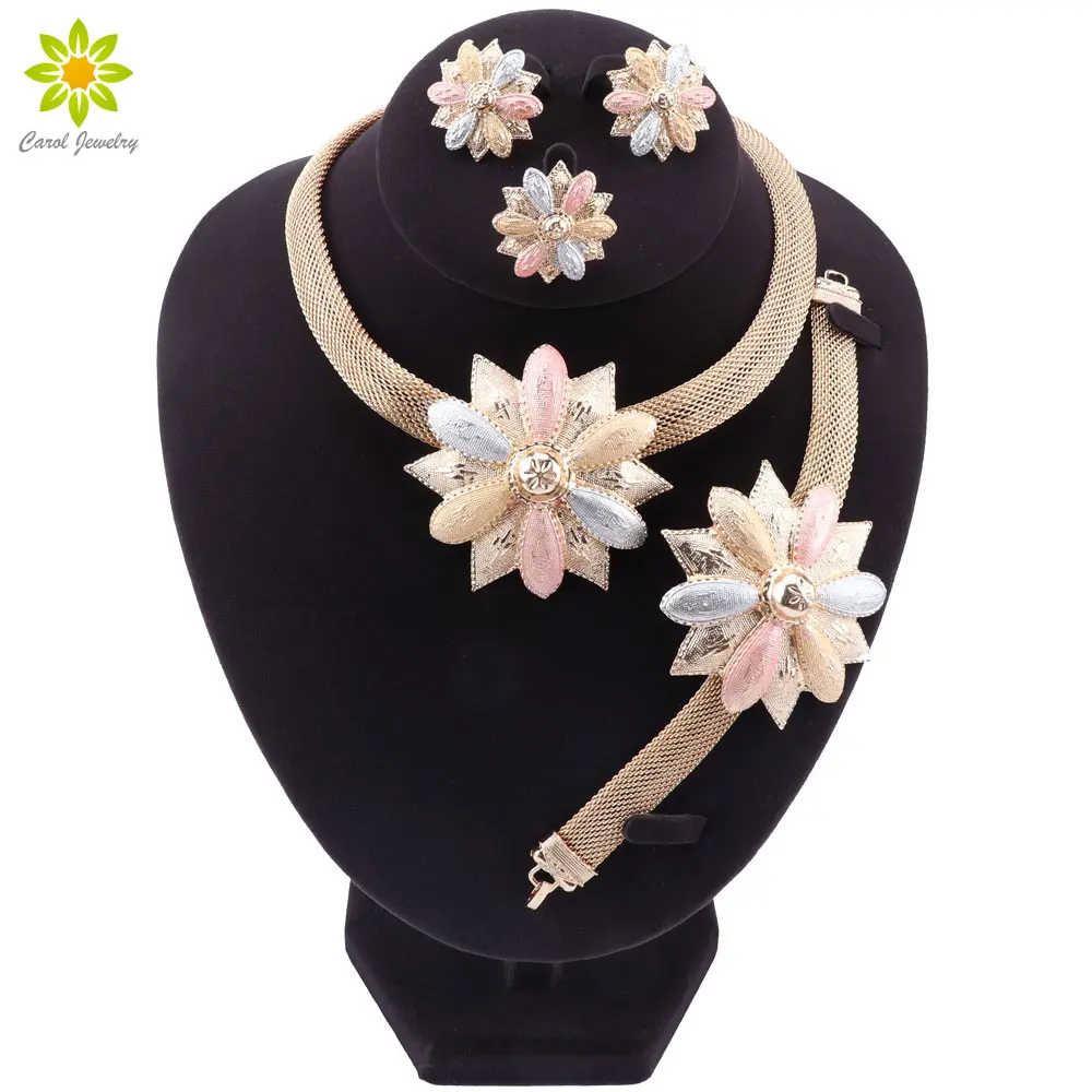 Fashion Bridal Wedding Necklace Earrings Bracelet Ring Set For Brides Party Accessories Flowers Costume Decoration Gifts Women