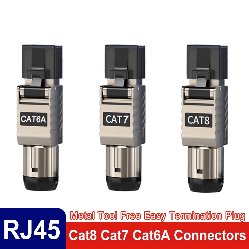 High-Speed Tool-Free RJ45 Ethernet Connectors for Cat8/Cat7/Cat6A Cables