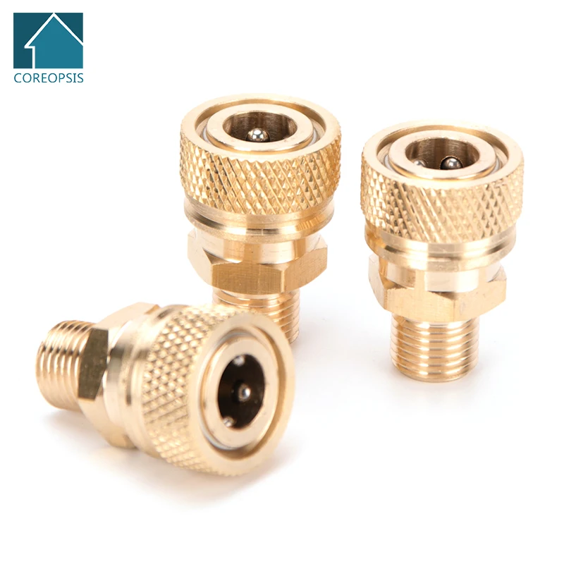 3pcs/set M10 Thread Quick Disconnect Release 8mm Air Refilling Adapter Coupler Sockets Copper Quick Connect Couplings Fittings Air Pump Parts Quick Connect Fittings Refrigeration Tool Adapter