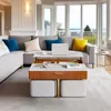 White Marble Lift Top Coffee Table Set Square Table w/ 4 Stools for Living Room 4