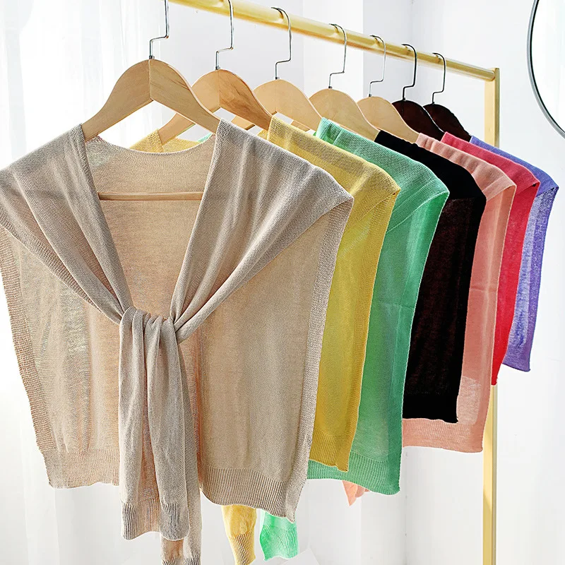 

Summer Shouder Wrap Shawls for Women Knitted Fake Collars Scarf Ladies Solid Color Flase Collar Shirt Thin Detachable Collar