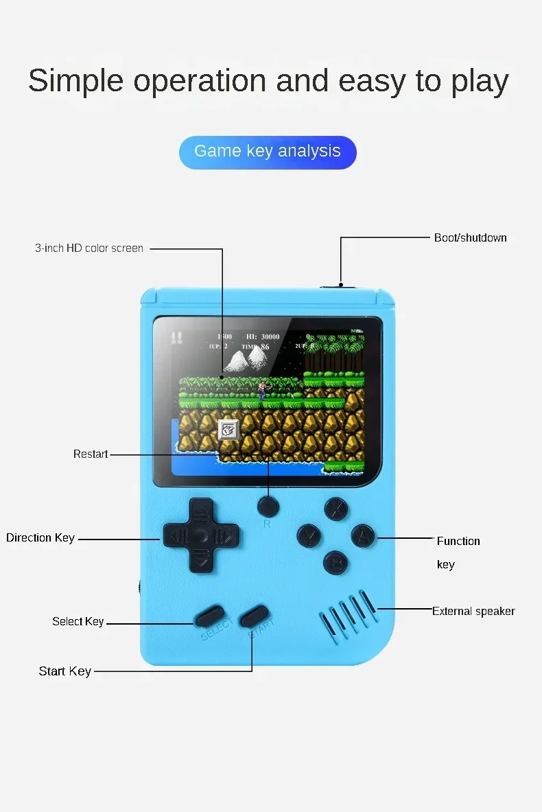 Console Arcade Retro con 500+ Giochi Classici Integrati, Schermo LCD a Colori da 3.0 Pollici, 8-Bit, per TV, Videogiochi Portatili, Regalo per Ragazzi e Bambini - immagine 3