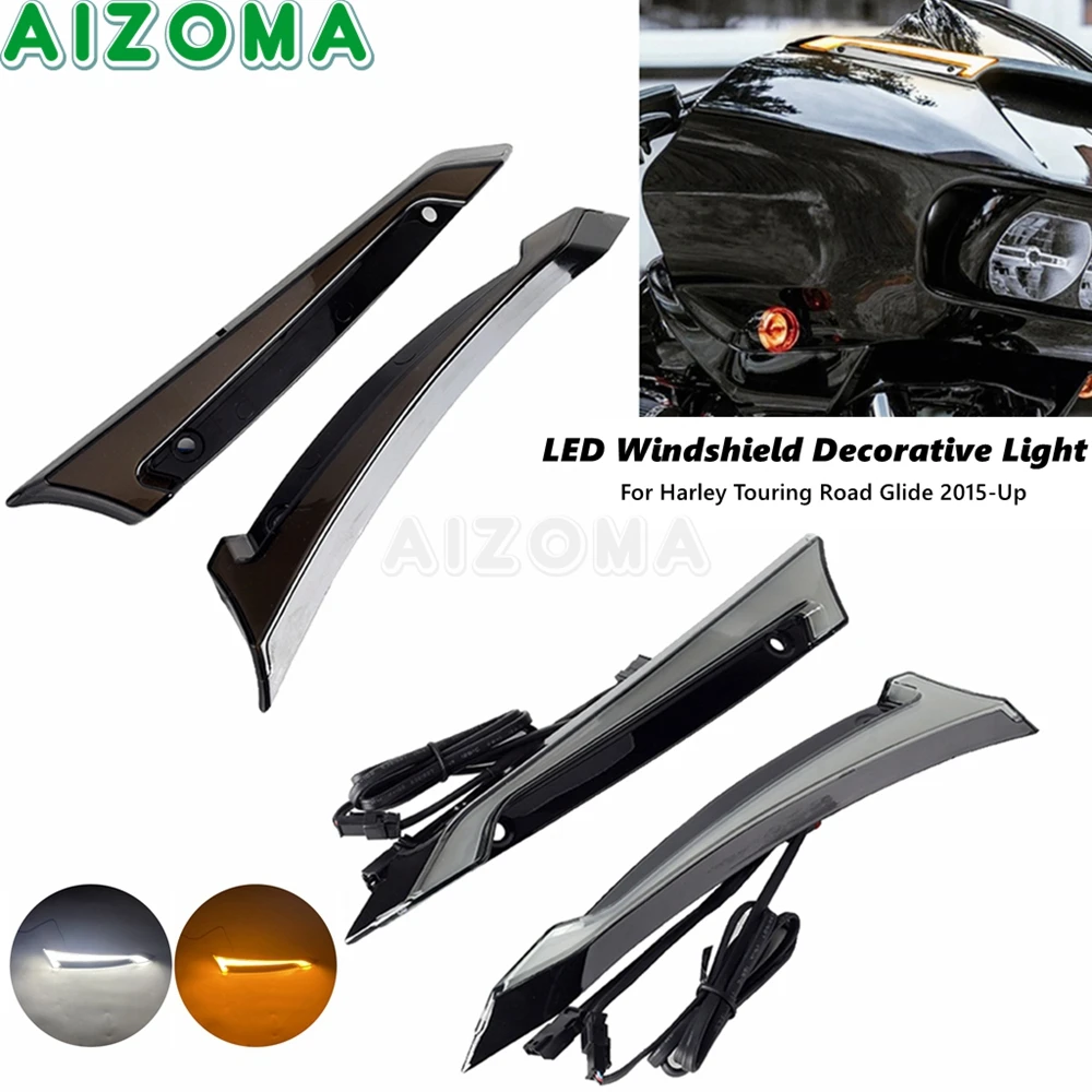 

Обтекатель для мотоцикла, лобовое стекло, отделка для ветрового стекла, искусственный сигнал поворота, декоративная лампа для Harley Touring Road Glide 15-23