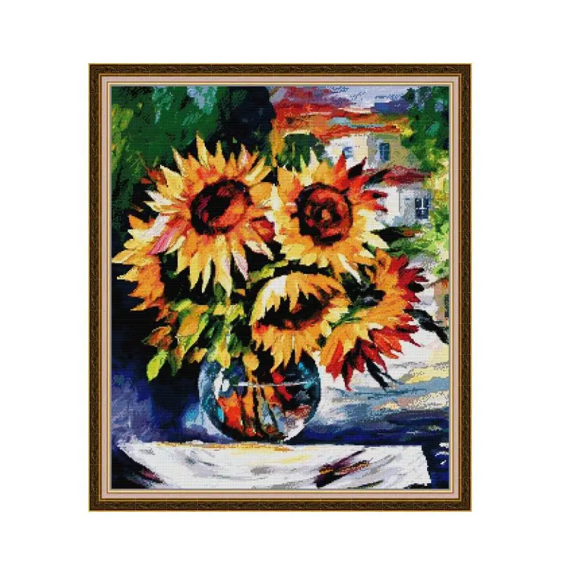 

Joy Sunday Cross Stitch Kit Oil Painting Sunflower Cross Stitch Flowers Patterns Counted Printed Canvas Embroidery Chinese Style