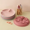 3PCS Silicone Baby Tableware Wooden Handle Fork Spoon Suction Feeding Dishes Baby Meal Tray Feeding Training Sets For Children 2
