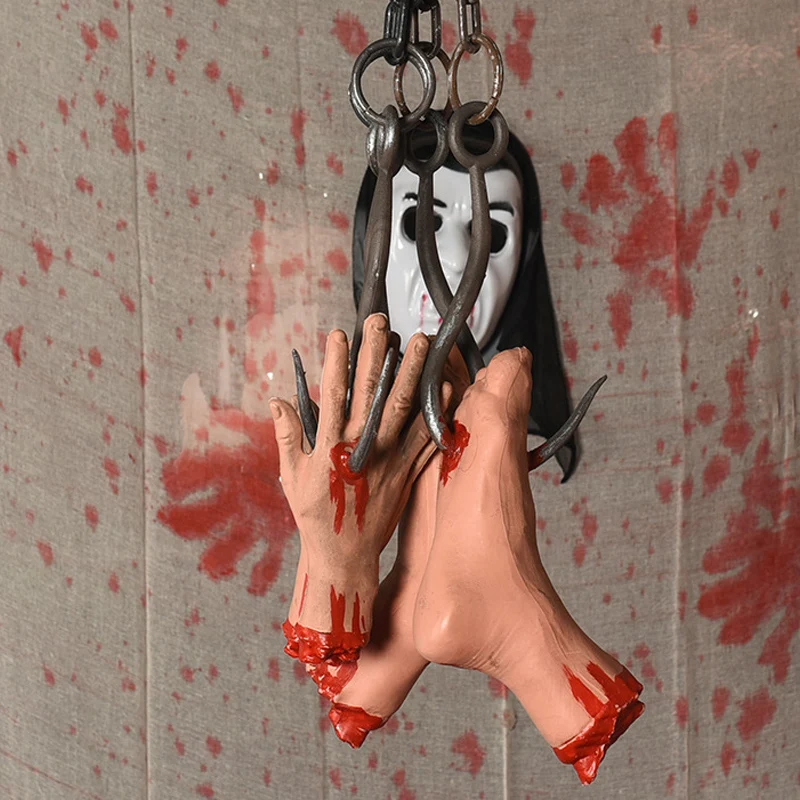 

Страшный подвесной привидение на Хэллоуин, рука, нога, украшение на Хэллоуин, аксессуары, спасающая комната, страшный декор, кровавое оформление