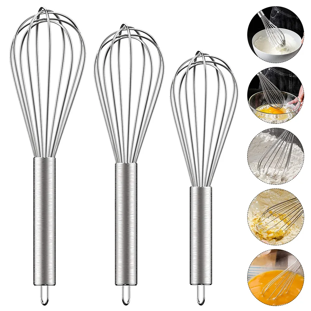 Rotary Whisk 8/10/12 Inch Egg Whisk 6 Wire Stainless Steel Kitchen Balloon Manual Egg Beater Blender Mixing Tools