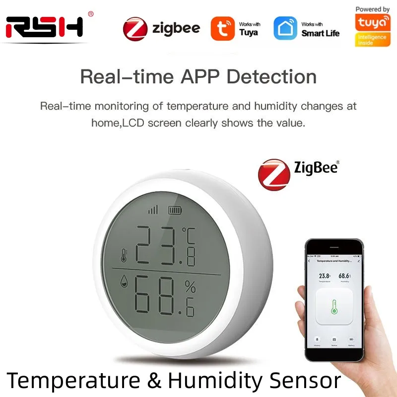 Tuya Smart ZigBee Thermometer Home Indoor Temperature And Humidity Sensor  With LED Display APP Voice Control Alexa Google Home
