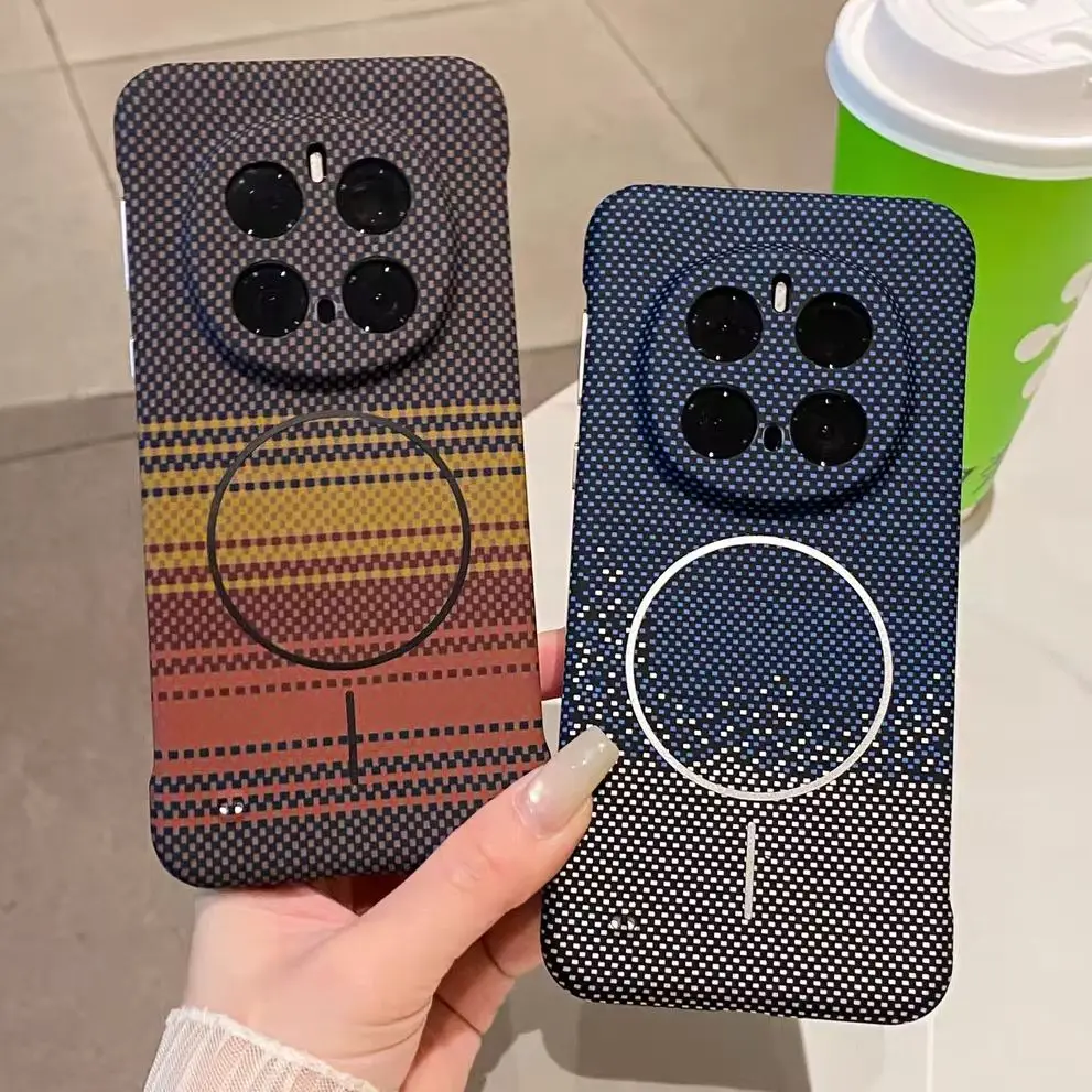 Frameless Kevlar Carbon Fiber Pattern Magnetic Case with Magsafe Wireless Charging Compatibility