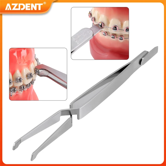 AZDENT Dental Bracket Buccal Tubes Tweezers Orthodontic Braces Reverse Action Serrated Instruments Tweezer Plier Dentistry Tools