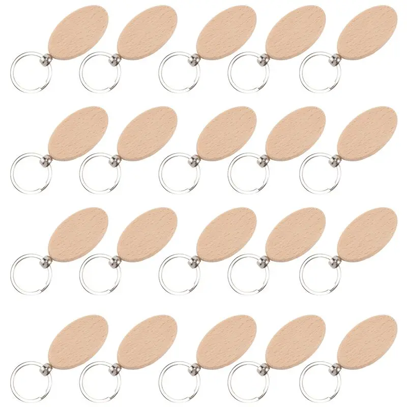 강력 추천-20개 빈 나무 열쇠고리 DIY 나무 열쇠고리 키 태그 선물 노란색