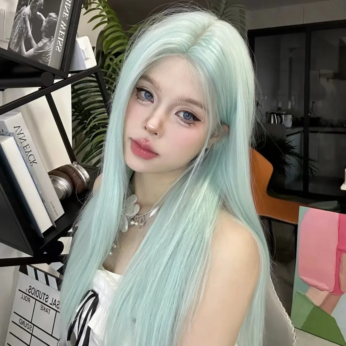 Mint Greenish Blue LaceFront Wig 22-24inches!! Amazon.com : Kalisa Mint Green Lace Front Wig Long Wavy Blue  main image 3