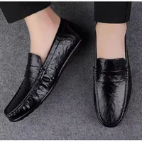 Soft Leather Men's Slip-On Sports Shoes Summer Casual Driving Shoes Dad Shoes Metal Decorations PVC Bottom Adult Footwear